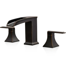 HEYMYTAP Waterfall Roman Tub Faucet, Solid Brass Oil Rubbed Bronze Bathtub Faucet, High Flow Deck Mount Tub Faucet Set, 3 Hole Widespread Bathtub Faucets with 2 Handles No Leaks 15 Mins to Install