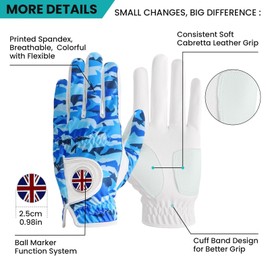 Golf Gloves Men Left Hand Right with Ball Marker Cabretta Leather Weathersof Rain Grip Value Pack,Mens Golf Glove Fashion Pattern Wear Resistant (Camouflage Pattern-1 Pack,M/L-Worn on Left Hand)
