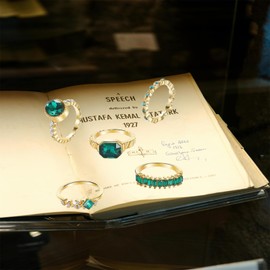 Vintage Gold Ring Set Snake Finger Stackable Ring Boho Green Crystal Finger Ring Set Stylish Rhinestone Snake Adjustable Ring Geometric Cubic Zirconia Crystal Ring Set Cocktail Party Ring Jewelry for