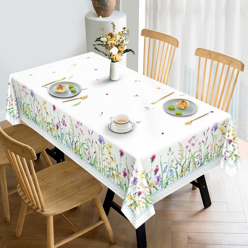 Arquiel Tablecloth Wild Flowers, Tablecloths Washable Rectangular Tablecloth Spring Leaves