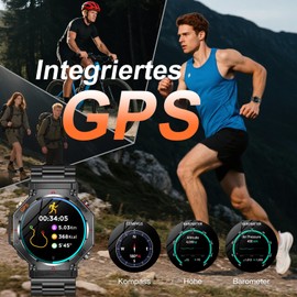 Men's Military Smartwatch with GPS/LED Light, 1.39 Inch HD Fitness Watch with 110+ Sports Modes, Health Watch with Blood Pressure / Heart / Sleep Tracking, 3ATM Waterproof Sports Watch with 2