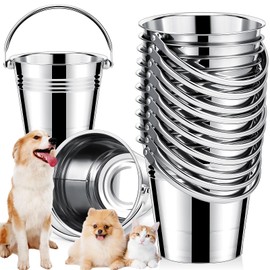 Hicarer 10 Pcs Dog Stainless Steel Bucket Heavy Duty Water Bucket for Dogs Metal Bucket with Handle Small Metal Pail for Pet Cat Puppy Food and Water Storage Milking Goats Small Animals (1.5 Quart)