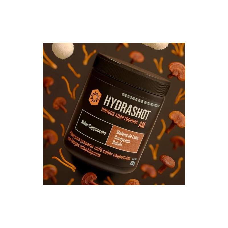HydraShot Café Soluble Cappuccino con Hongos Adaptógenos, 1 cucharada, Adicionado