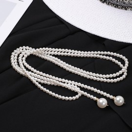 Elegant Women Lady Long White Sweater Created Pearl Choker Necklace for Women Pearl Chain Necklace Trendy Jewelry Birthday Gifts Beaded necklace 51Inch