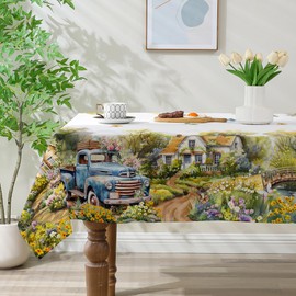 cusugbaso Spring Tablecloth 60x120 for Recatangle Table - Trcuk Spring Decorations for Home - Farmhouse Landscape Table Cloth Spring Decor for Home, Table, Party