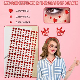 RUPOFUZA Valentines Day Headband with Red Antenna Headband & Red Heart Sunglasses and Heart Gem Stickers for Valentines Day Decor(5Pcs)