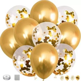 Lumjoy Metallic Gold&Gold Confetti Party Balloons 50pcs 12 Inch 30cm Decorative Latex Helium Balloons for Birthday Baby Shower Wedding Engagement Graduation Festival Party Decorations