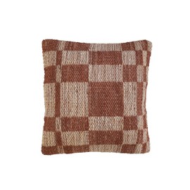 Creative Co-Op 20 Inches Woven Jute and Cotton Square Pattern, Brown and Natural Pillow