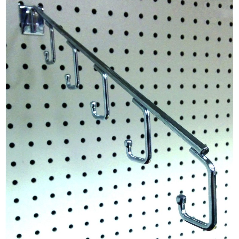 16" L Pegboard 5 Hook Waterfall Faceout Hook, Chrome -