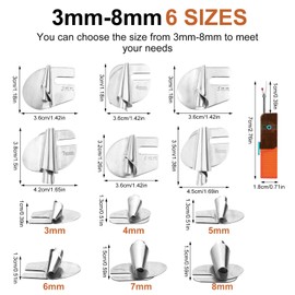 6pcs Sewing Rolled Hemmer Foot with Seam Ripper, 3-8mm Wide Narrow Hem Presser Foot 6 Sizes Curved Hemming Guide Tool Sewing Machine Attachment for Household Industrial