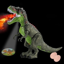 Dinosaur Toys LED Light Remote Control Simulated Egg Projection Fire Breathing Mechanical Dinosaurs Toy for Boys Girls Green
