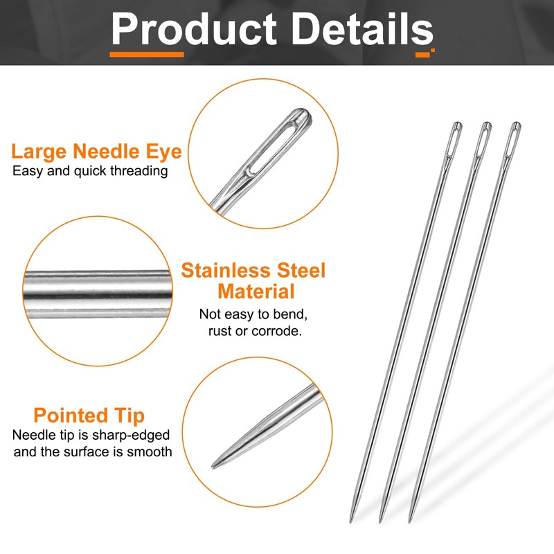 sourcing map 4pcs Upholstery Needles 3mm Diameter 150mm (5.91") Extra