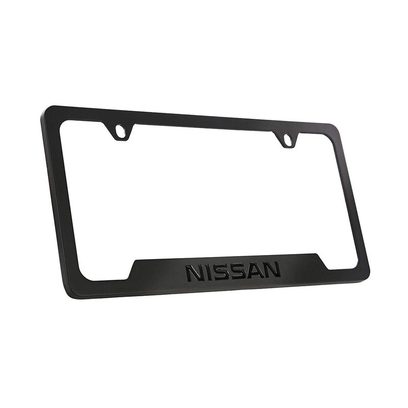 Nissan Wordmark Black on Black Metal License Plate Frame Holder