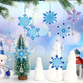 Uiifan 8 Pcs Winter Snowflake Diamond Art Painting Kit Christmas Diamond Art Ornaments Gradient Blue Wind Chimes Hanging Diamond Art Ornaments Accessories for DIY Crafts Christmas Tree Home Decoration