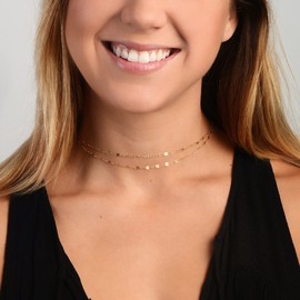 Gold Necklace for Women, 14k Gold Plated Layered Lips Chain Necklaces for Women Trendy Dainty Gold Choker Necklaces Simple Layering Gold Chain Necklace Fashion Gold Jewelry for Women Girls