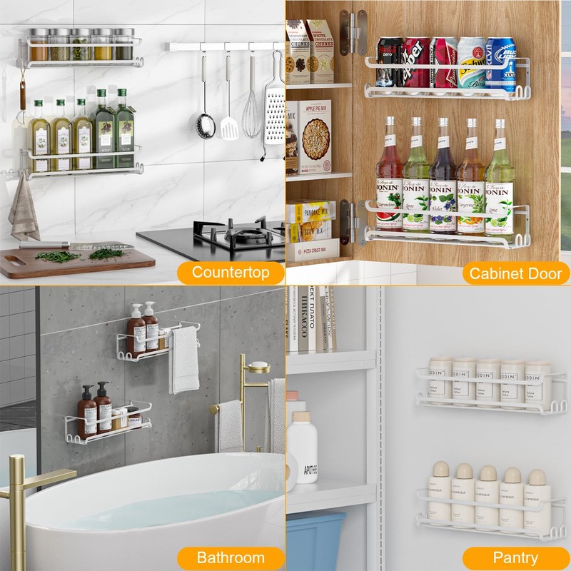 LUCYCAZ 2 Pack Wall Mounted Spice Rack with 8 Hooks,