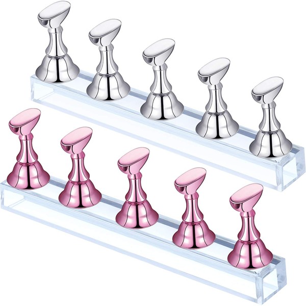 2 Sets Acrylic Nail Display Stand, Nail Tips Practice Stand, Magnetic Nail Practice Holder, Fingernail DIY Nail Art Stand for False Nail Manicure Tool