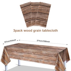 UgyDuky 3Pcs Natural Wood Grain Tablecloths Brown Grain Tablecloth Rustic Plastic Table Covers Brown Wood Vintage Farmhouse Rectangular Disposable Table Cloth for Western Barn Themed Birthday Party