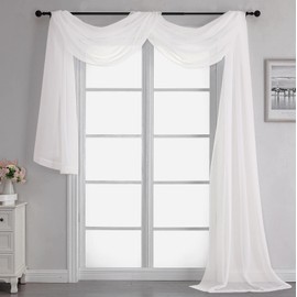 Chyhomenyc Sheer Canopy Bed Curtains Panels 216 Inch Length- Sheer Voile Window Scarf Valance Rod Pocket Curtains for Wedding/Birthday Party/High Hall Home Decor (1 Panel, W42 x L216, Ivory)