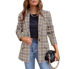 CRAZY GRID Womens Casual Blazer Long Sleeve Business Suit Jacket Open Front Button Work Office Blazer Jacket Fashion Dressy Ladies Blazer Grey Frame M