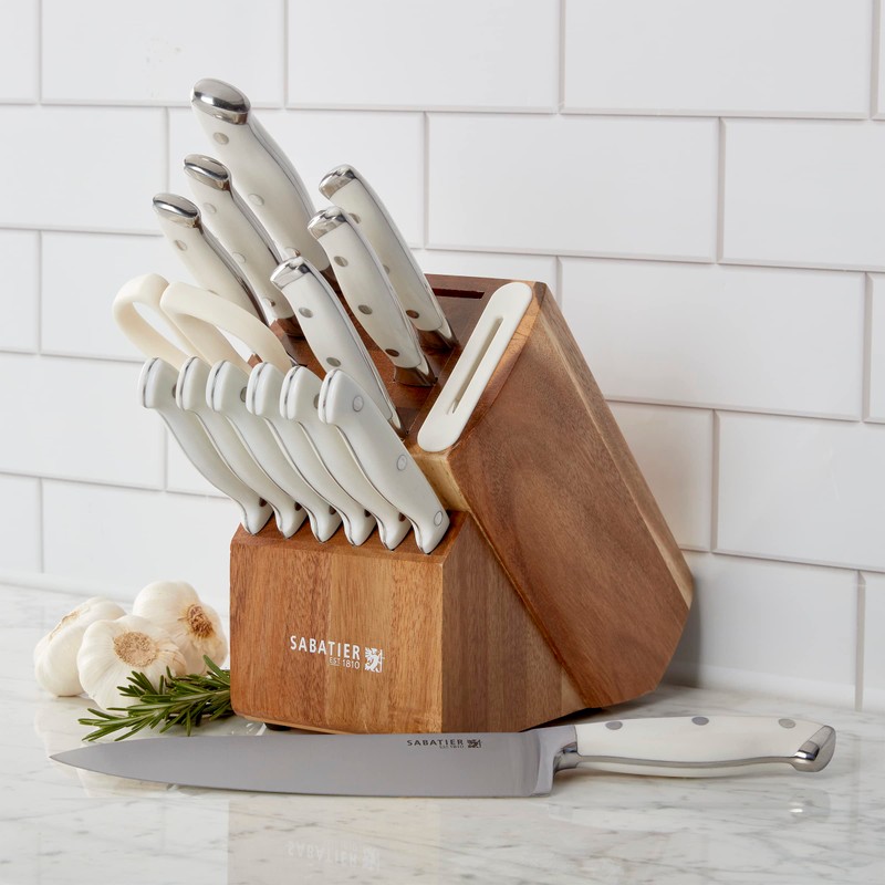 Sabatier Acacia Forged Triple Rivet Edgekeeper Knife Block Set, 15-Piece,