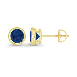 Yellow Gold Plated 925 Sterling Silver 5mm Round Bezel Set Created Blue Sapphire September Birthstone Screwback Stud Earrings