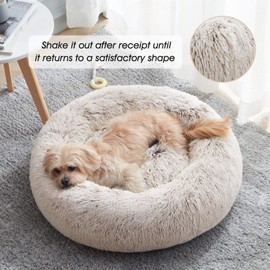 Calming Dog Bed & Cat Bed, Anti-Anxiety Donut Dog Cuddler Bed, Warming Cozy Soft Dog Round Bed, Fluffy Faux Fur Plush Dog Cat Cushion Bed for Small Medium Dogs and Cats (20"/24"/27"/30")