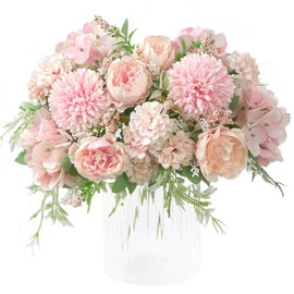 Kirifly Artificial Flowers, Artificial Flowers Decorative Artificial Peony Fake Silk Hydrangea Decoration Plastic Carnation Flower Arrangements Wedding Bouquet Silk Flowers Table Centrepieces (Pink)