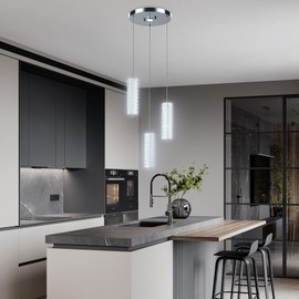 ROMYEAR 3-Light Crystal Pendant Lighting for Kitchen Island with Remote, Adjustable Height Modern Chandelier, Dimmable LED Pendant Lights Fixtures for Dining Room, Bedroom, Living Room, Farmhouse