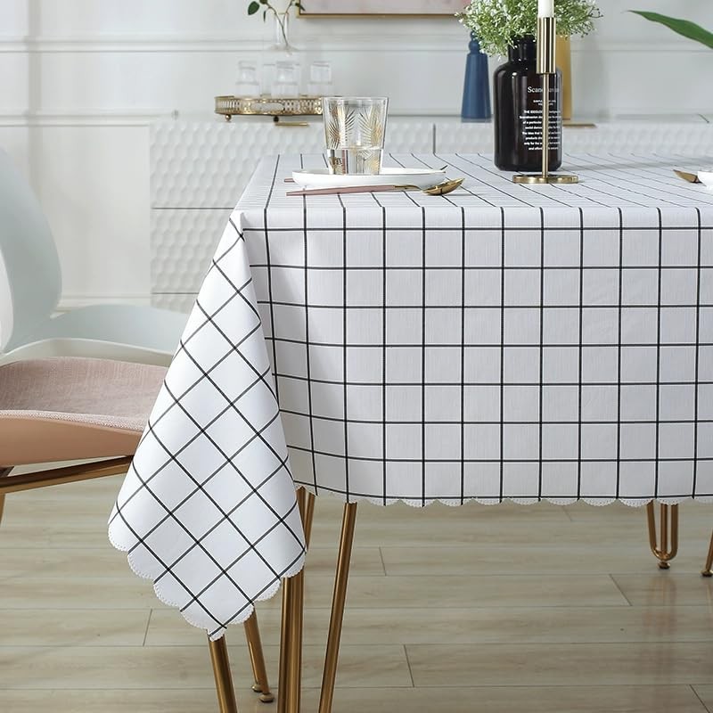 HanYun White Check Table Cloth, Plastic Tablecloth 137x180cm Plastic Table