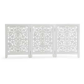 DEVLA Wooden Tall White Antique Indoor Gate for Dog & Pet (54" W x 24" H) Solid Wood Foldable Gate for Home Use | 3 Panel Freestanding Wood Gate for Doorway, Stairs