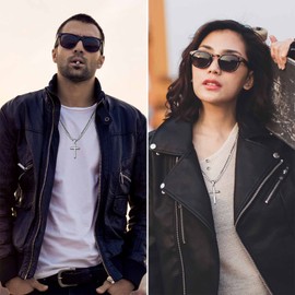 Tungary 925 Sterling Silver Cross Necklace for Men Women 5mm Stainless Steel Cuban Chain for Men Polished Silver Cross Pendant Chain Necklace Diamond-Cut Durable Mens Jewelry Gift 24 Inches