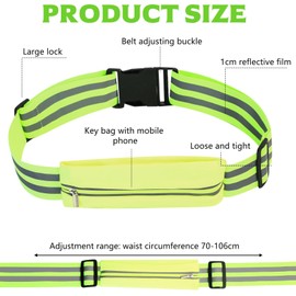 Running Belt with Reflective Strips for Night Safety - Adjustable Jogging Belt, One Size (Hip Bag for Most Smartphones), Fitness Belt for Running & Cycling, Green