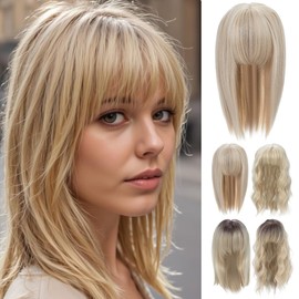 Rose bud Hair Toppers for Women with Thinning Hair 14 Inch Ash Blonde Mix Bleach Blonde Straight Natural Synthetic Toppers Hair Pieces for Women