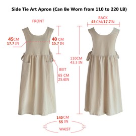 CHAILIQIANGG Women Apron Large Size Apron Cotton Linen Washed with 2 Pockets Plain Japanese Cooking Apron Ladies Vest Work Apron Adjustable Work Apron, White