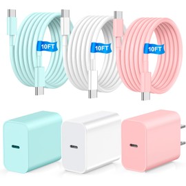 I Phone16 Charger Fast Charging 3+3Pack 20W USB C Wall Charger with 10FT Fast Charging Cable Compatible with i Phone16/16 Plus/16 Pro/16 Pro Max/i Phone 15/15 Pro Max/i Pad Pro/AirPods