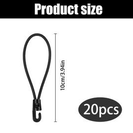 Bungee Cords with Hooks Pack of 20 - 10 cm Elastic Nylon with Black Plastic Carabiner - Rubber Bands Guy Ropes for Camping, Tarpaulin with Eyelets, Rubber Tie Down Straps with Guy Hooks