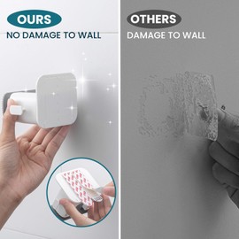 TAILI Mop and Broom Holder Wall Mount Grippers, 3 Hangers and 8 Adhesive Strips, Damage Free Hanging Wall Mount, Household Cleaning Organizer for Organization and Storage, Holds up to 4 lbs, Grey