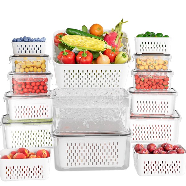 KEMETHY 10 Pack Fruit Storage Containers for Fridge with Removable