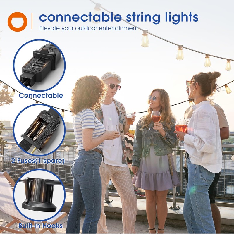addlon 200FT(50FT*4) LED Outdoor Lights Waterproof Patio Lights with 64