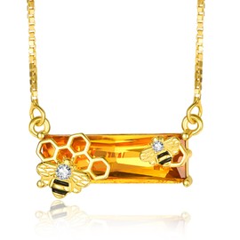 AENEAS Bee Necklace 18K Gold Over 925 Sterling Silver Honeycomb Pendant Citrine Crystal Bumble Jewelry Cute Animal Mother's Day Gifts for Women Mom Wife
