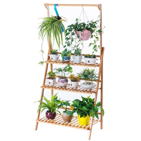 COPREE Bamboo 3-Tier Hanging Plant Stand Planter Shelves Flower Pot