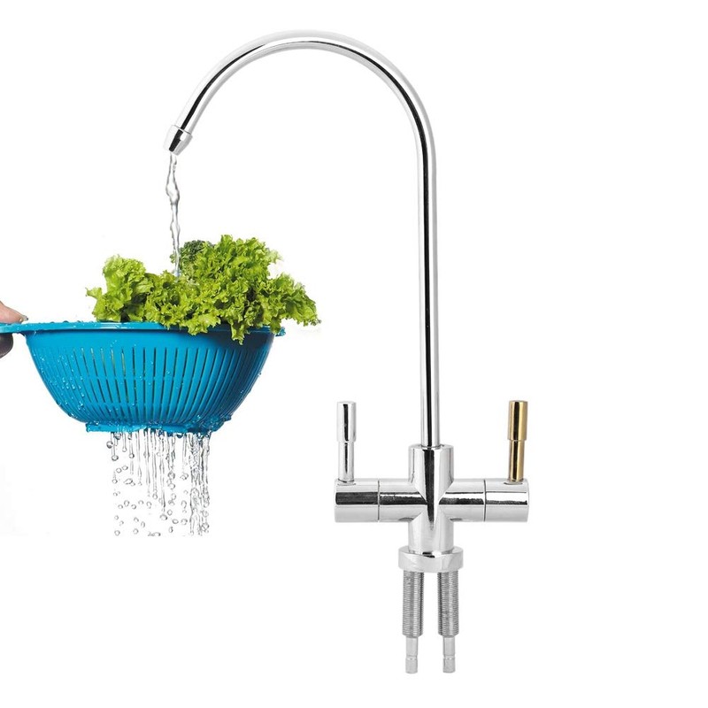 Double Holes Sink Faucet Tap Drinking Water Filter 2-Handle Kitchen