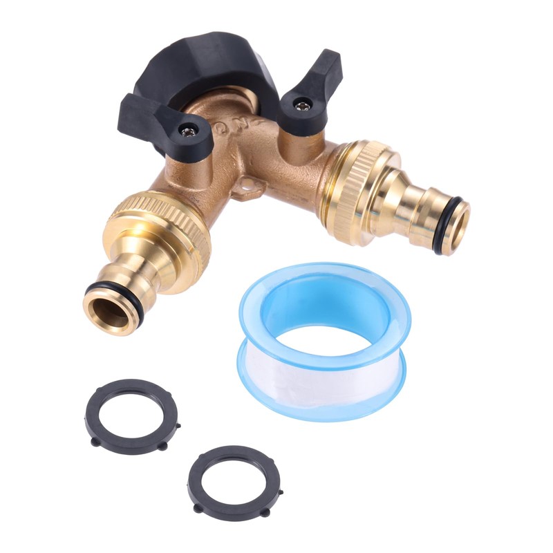 Hicello 2-Way Garden Hose Brass Splitter with Two 3/4 Inch