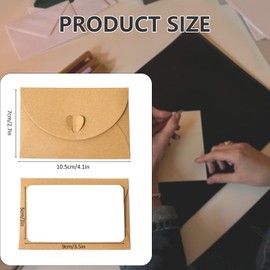 50 Pack Blank Cards & Envelopes Set with Heart Closure - Mini Envelopes for Cash Gifts, Birthday Cards, Thank You Notes, Wedding Favors, DIY Card Making Small Multipurpose Card Supplies