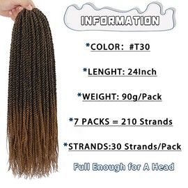 Crochet Braids Senegalese Twist Crochet Hair 7 Packs Pre Looped Micro Senegalese Twist Braiding Hair Ombre Crochet Braids for Women (24inch, T30)