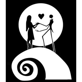 NB4C 5" Tall Nightmare Before Christmas Jack n Sally w Moon Backgrown Decal Sticker for Laptop Car Window Tablet Skateboard - White