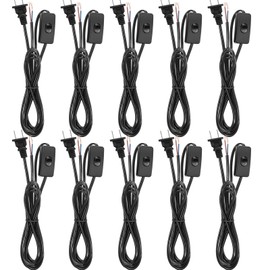 Pelopy 10 Packs Lamp Cord with Plug and Switch Light Set 6 Feet Prong Power Cord with Molded Plug Pure Copper Stripped Ends Ready for Wiring 110-220V,50W, Black