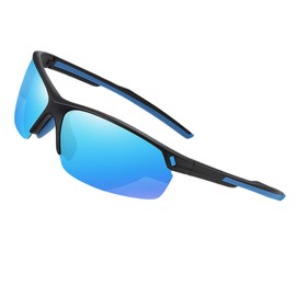 Polarized Cycling Glasses,Safety Goggles UV400 Protection,Running Fishing Driving Hiking Ski Bike Glasses, Sports Sunglasses Outdoor for Men Women Youth (black Frame/Blue Lens)