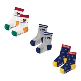 Miki House 64-9628-490 Double Bee Socks Pack, Crew Length, Set of 3, Boys, Girls, Baby, Kids, Children's Clothes, Kindergarten Commuting to School, multicolor